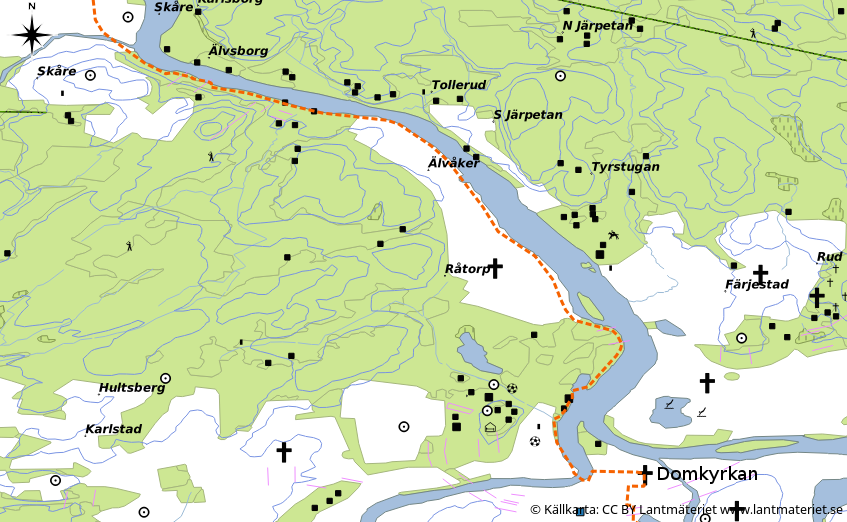 Karta visande vägen från Karlstad till Skåre