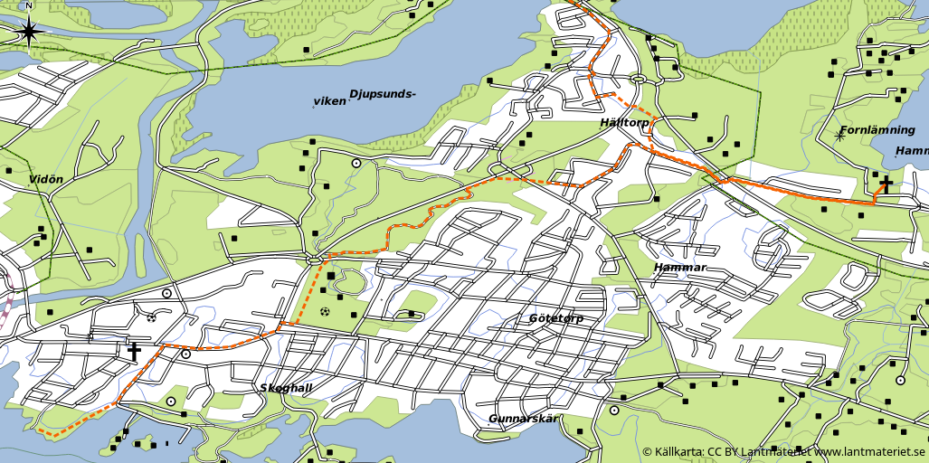 Karta visande vägen från Grytudden till Hammarö kyrka