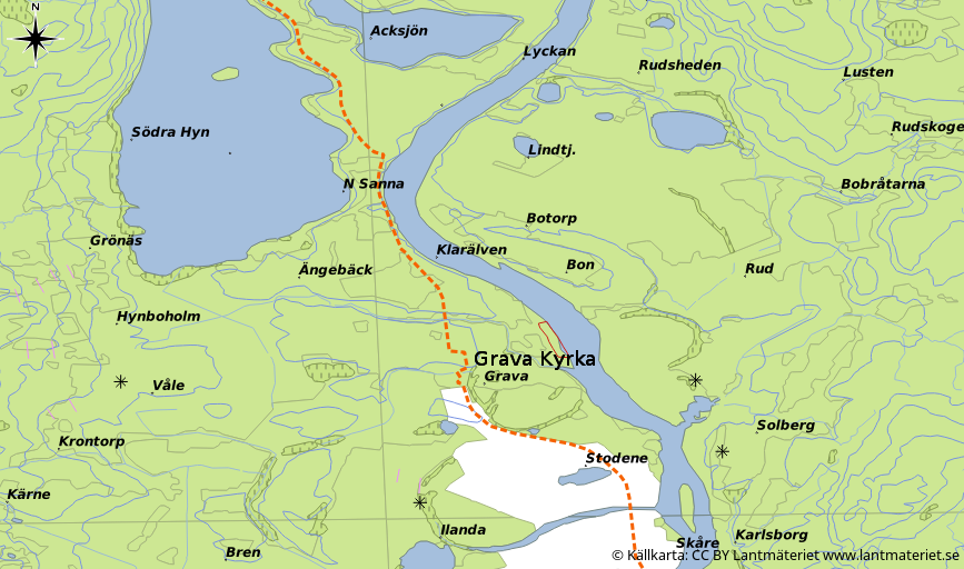 Karta visande vägen från Skåre till Hyn